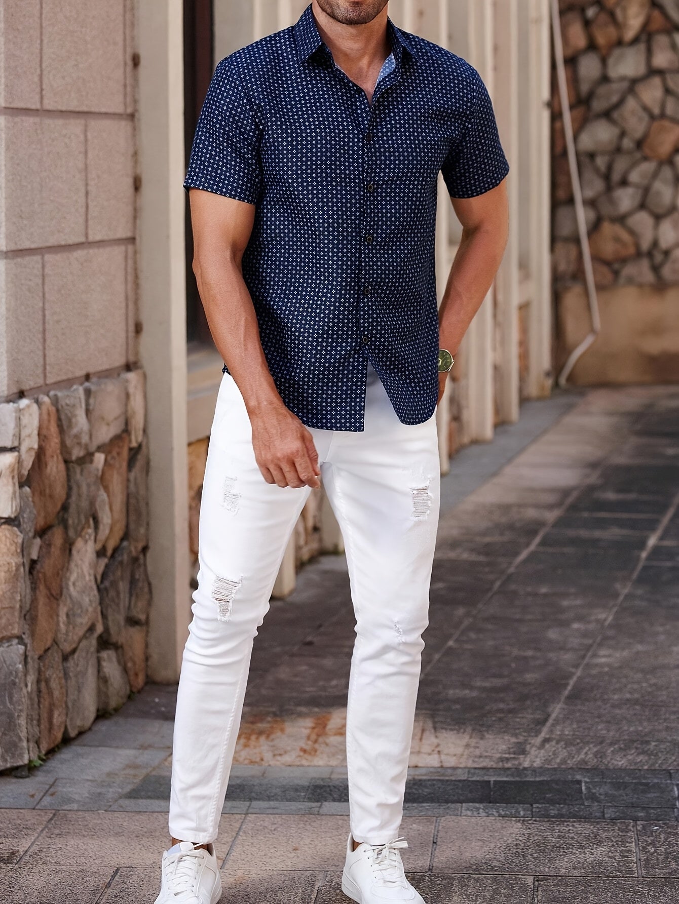 Navy Geo Print Shirt