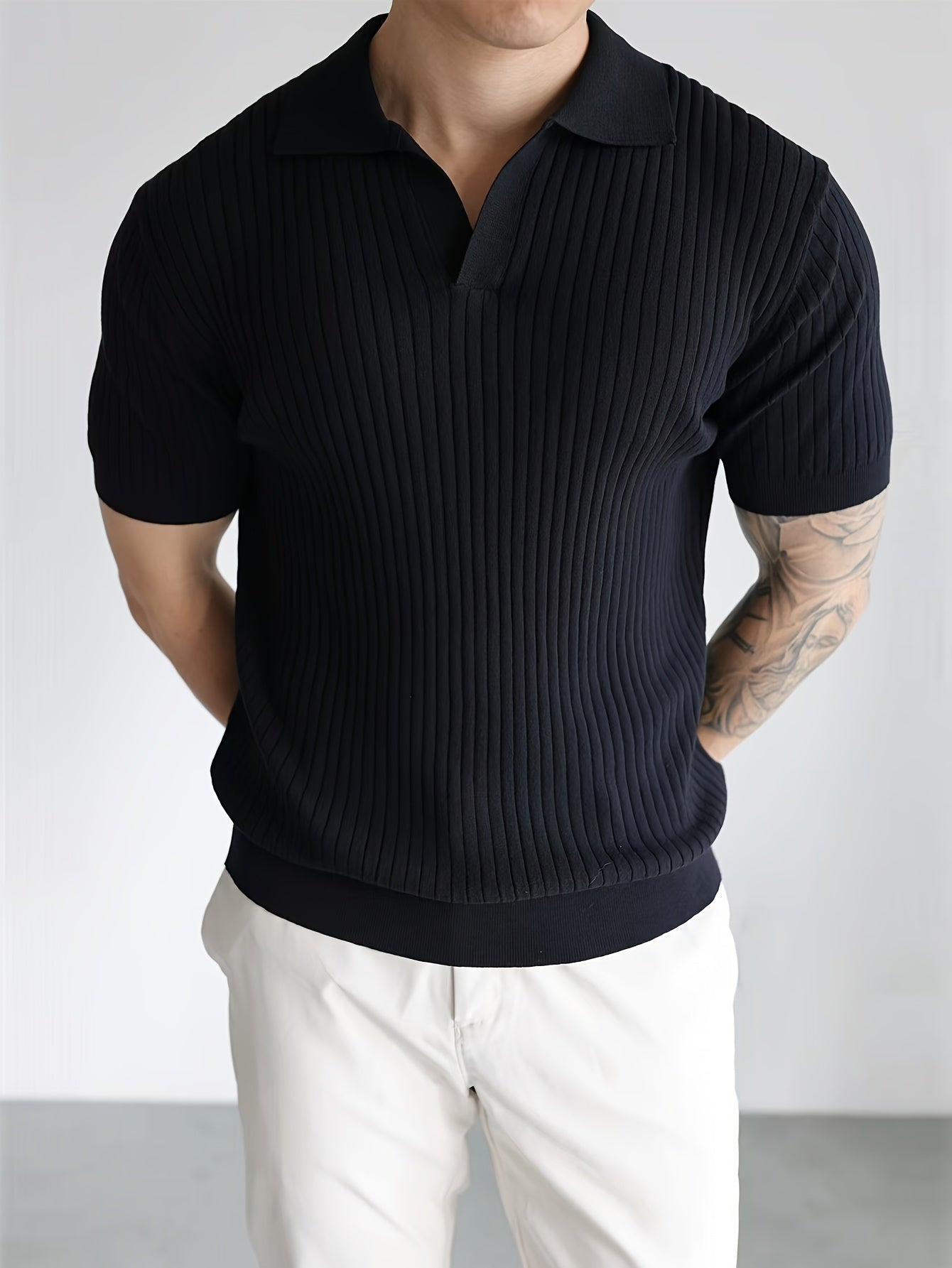 Ribbed Button Knit Polo