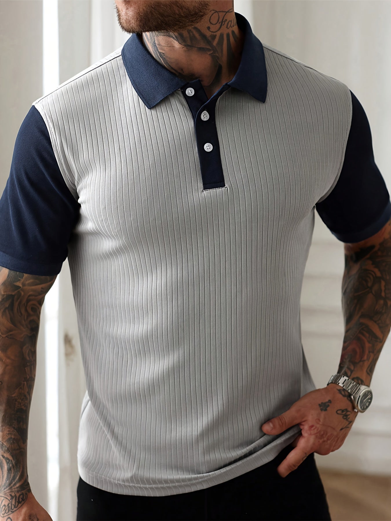 Contrast Knit Polo Shirt