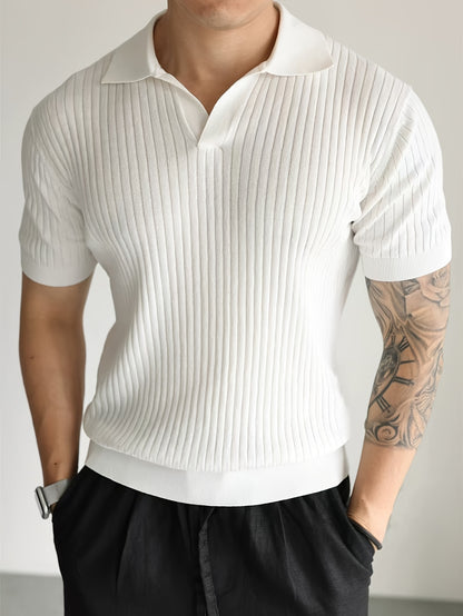 Ribbed Button Knit Polo