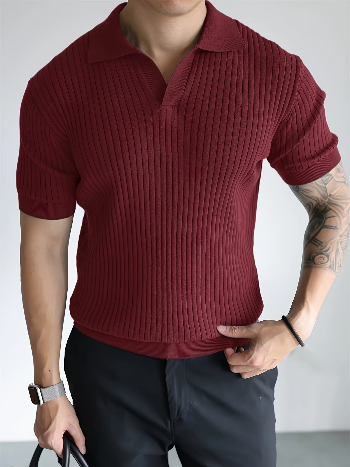 Ribbed Button Knit Polo