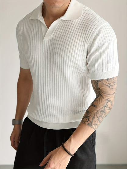 Ribbed Button Knit Polo
