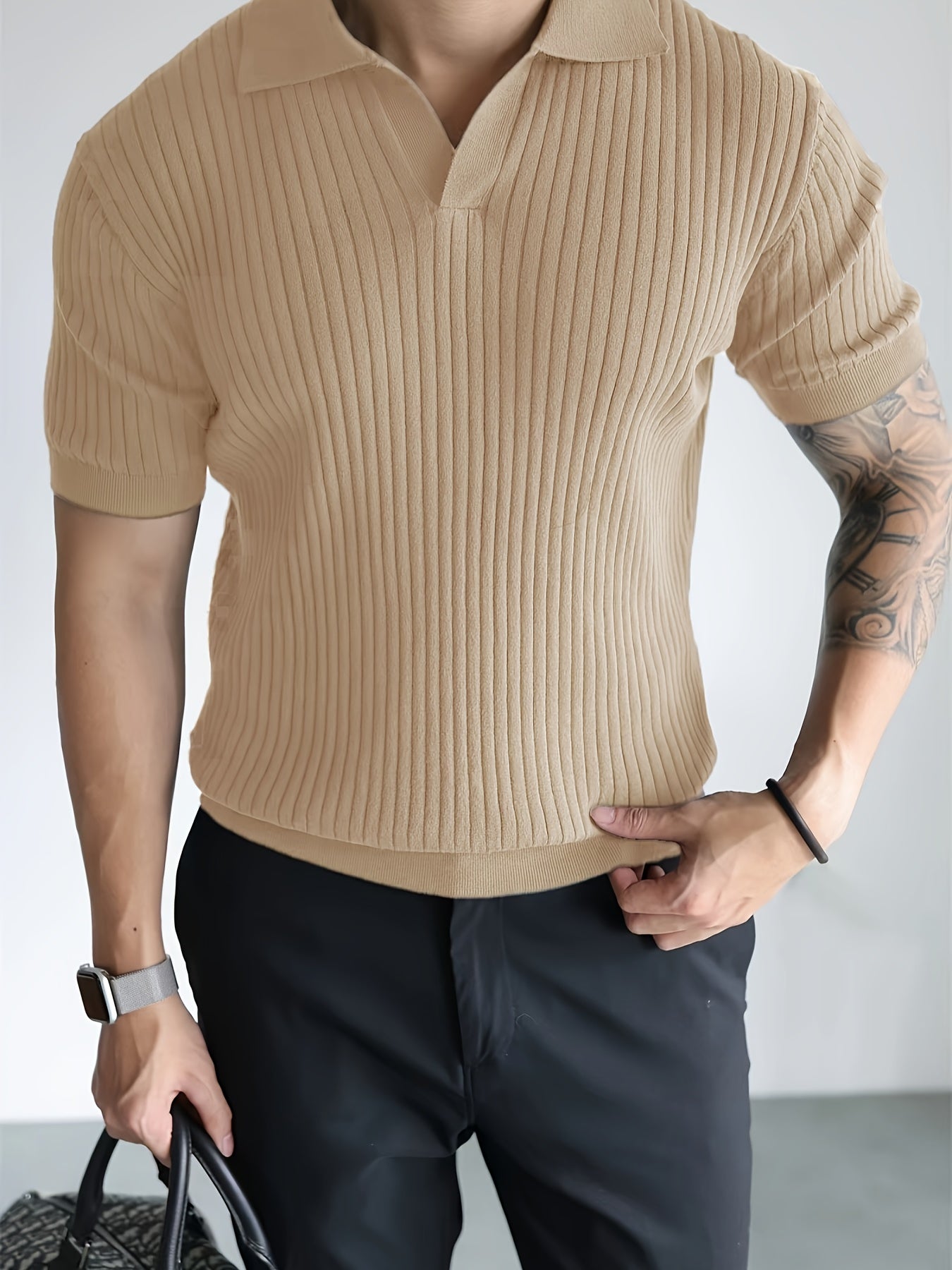 Ribbed Button Knit Polo