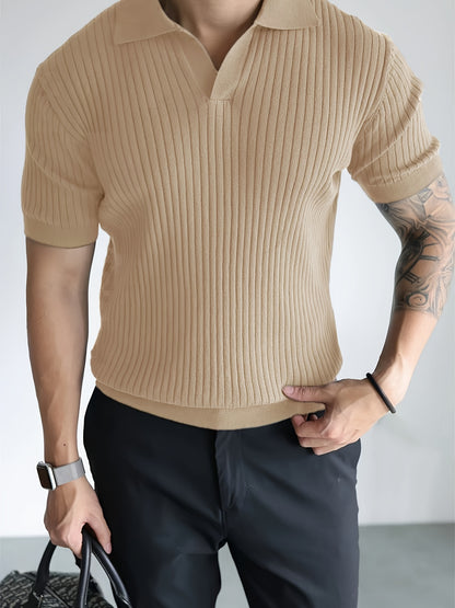Ribbed Button Knit Polo