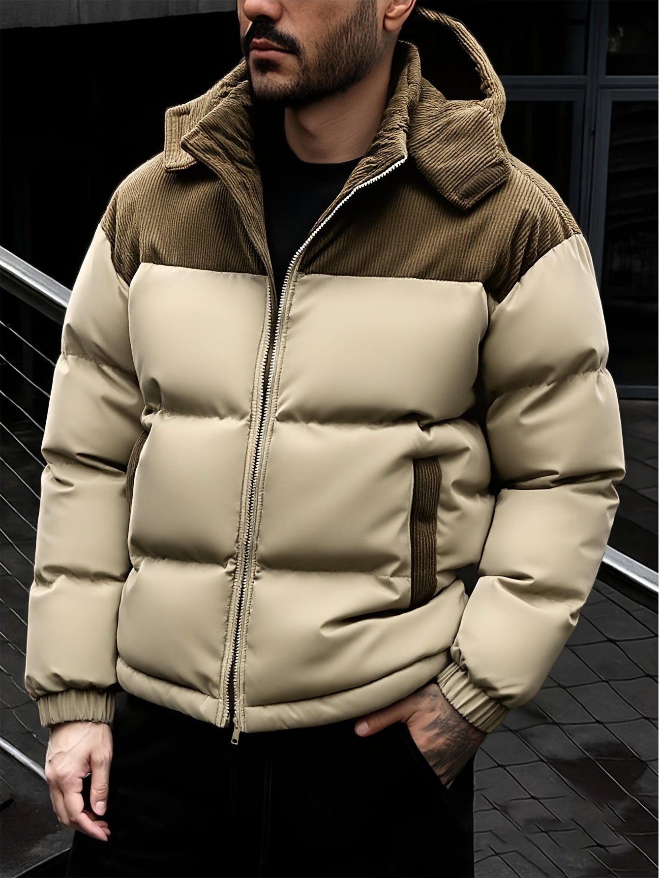 2025 New Product - Men's Winter Warm Jacket - Color-Block Thickened Warm Casual Hooded Jacket - Camping Christmas New Arrival