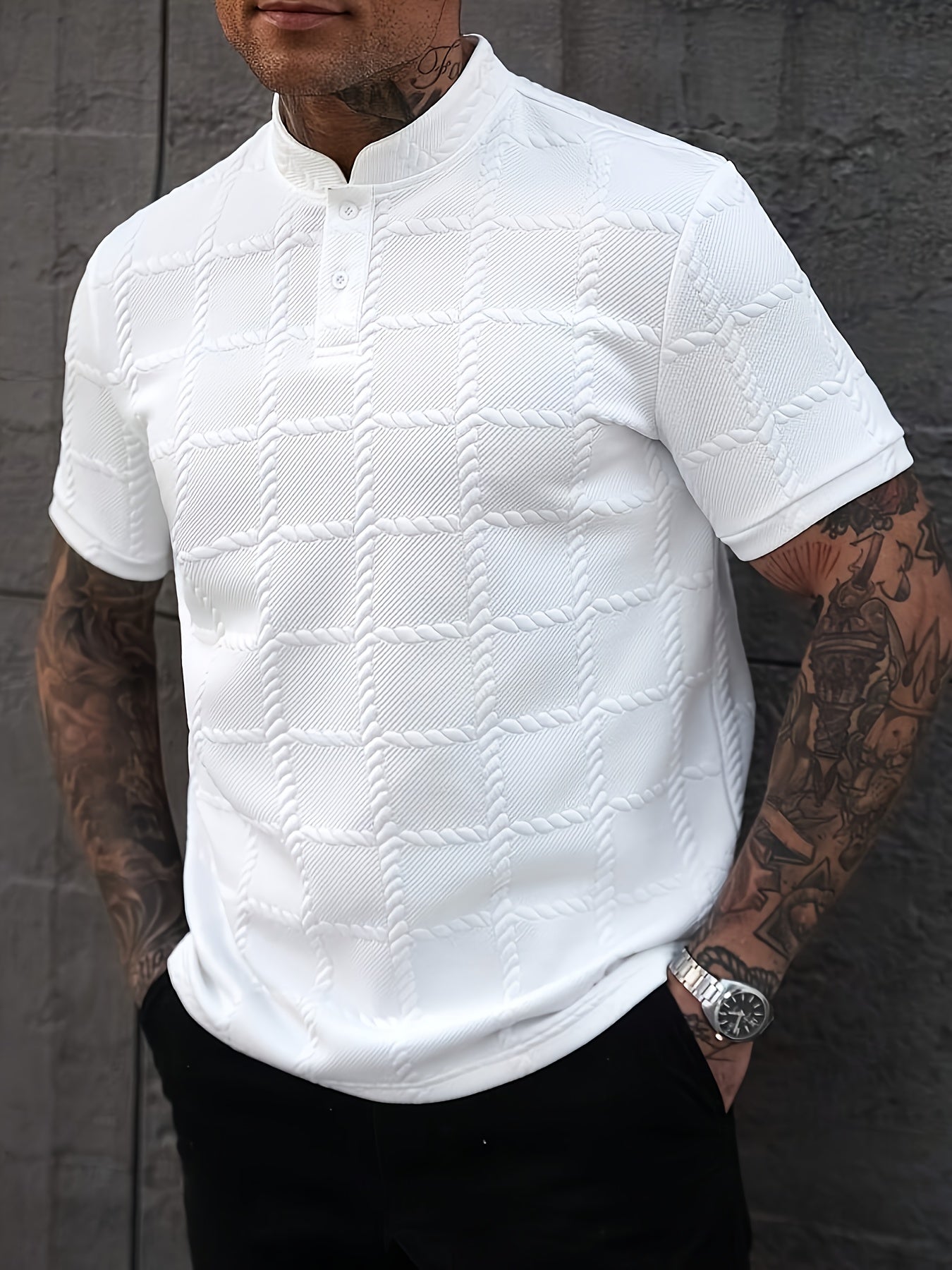 Checked Jacquard Button Tee