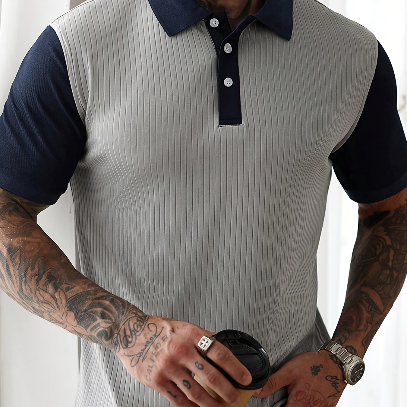 Contrast Knit Polo Shirt