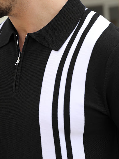 Striped Quarter-Zip Knit