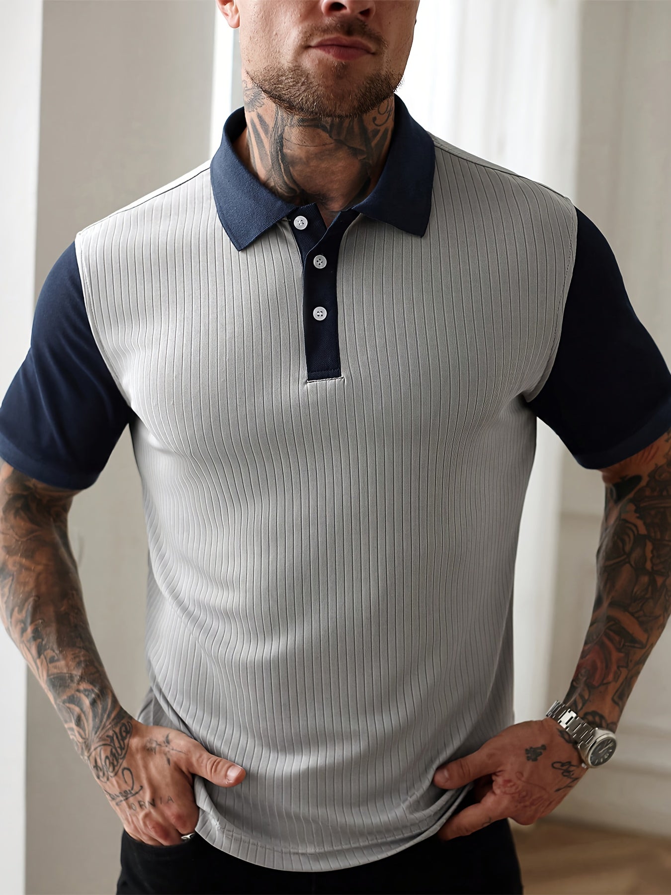 Contrast Knit Polo Shirt