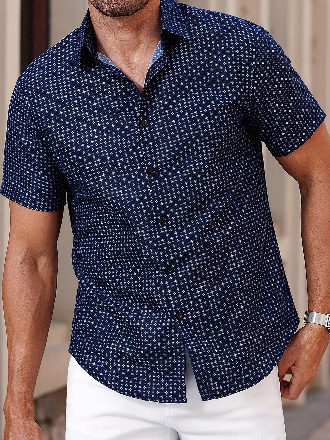 Navy Geo Print Shirt