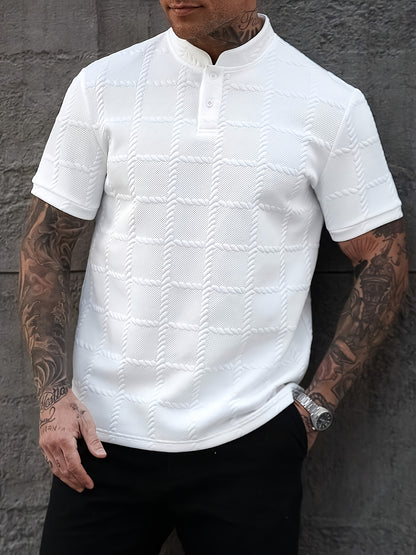 Checked Jacquard Button Tee