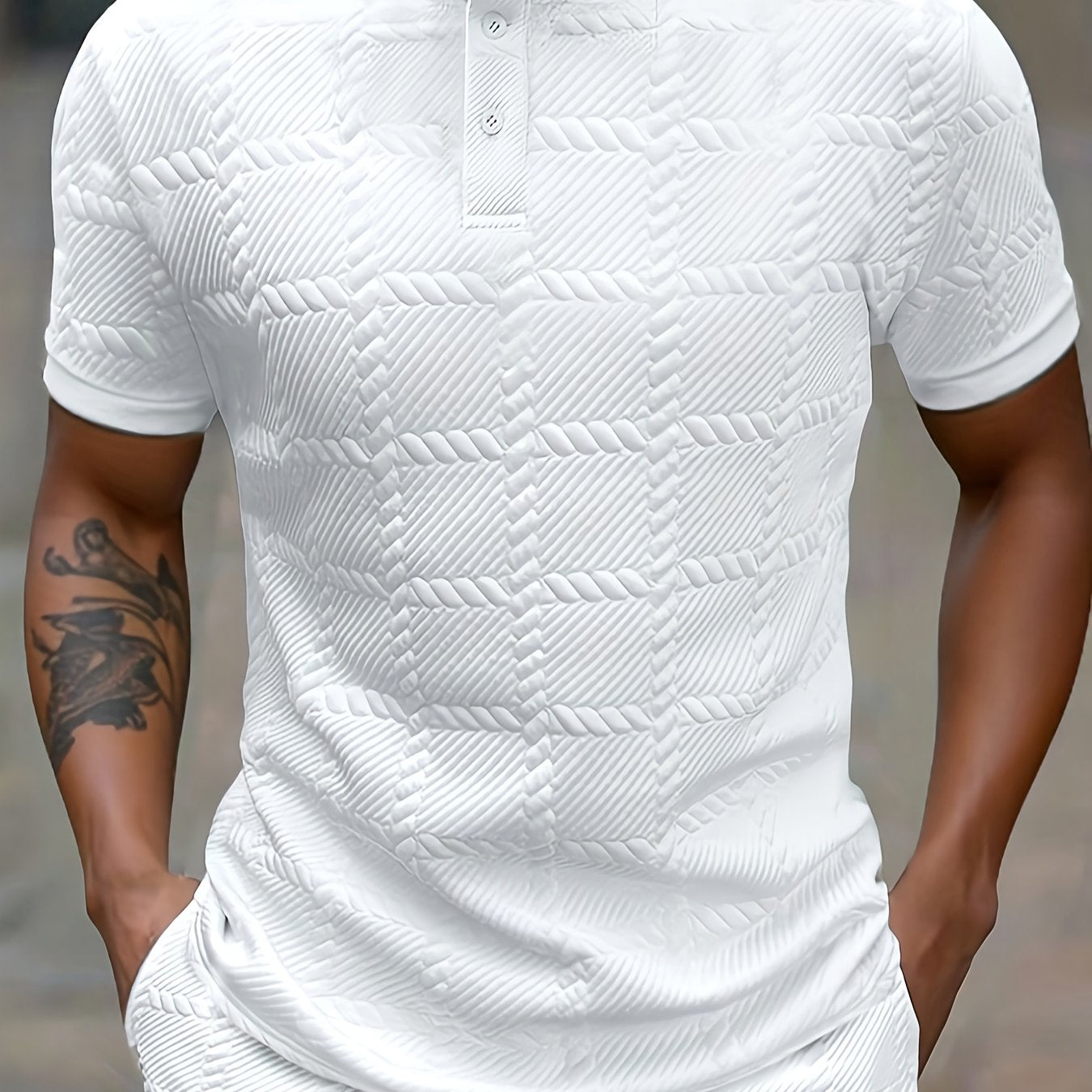 Checked Jacquard Button Tee