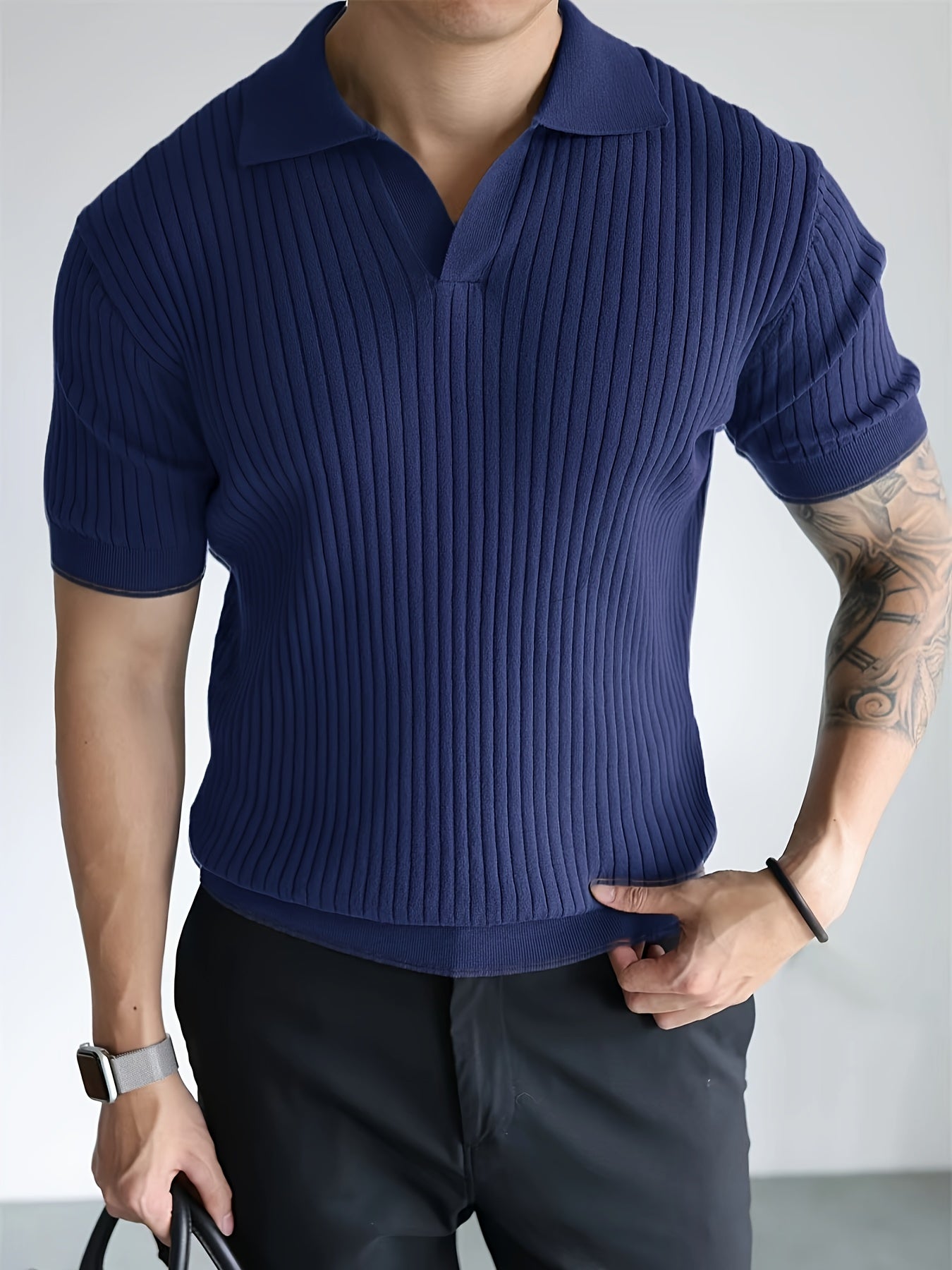 Ribbed Button Knit Polo