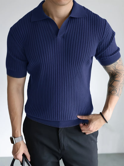 Ribbed Button Knit Polo